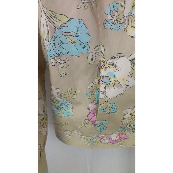 Oscar de la Renta Tan Watercolor Pink Blue Flowers Jacket Blazer sz 8 - Picture 4 of 7